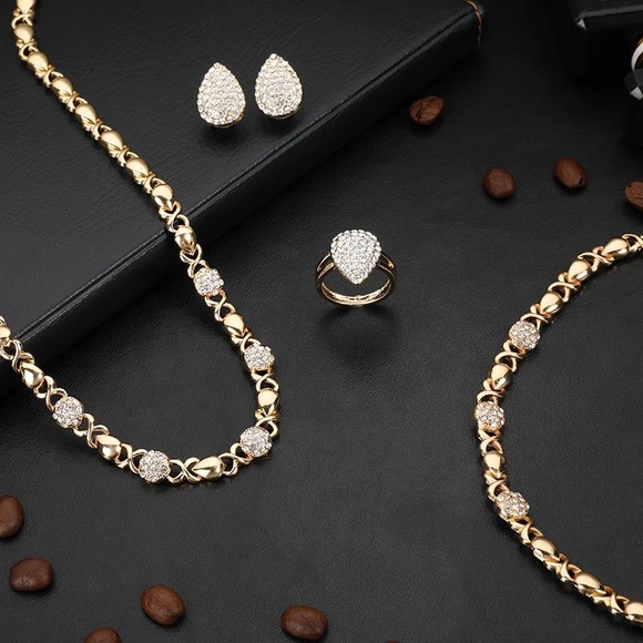 18K GF XOXO NECKLACE BRACELET EARRINGS RING - Picture 4 of 5